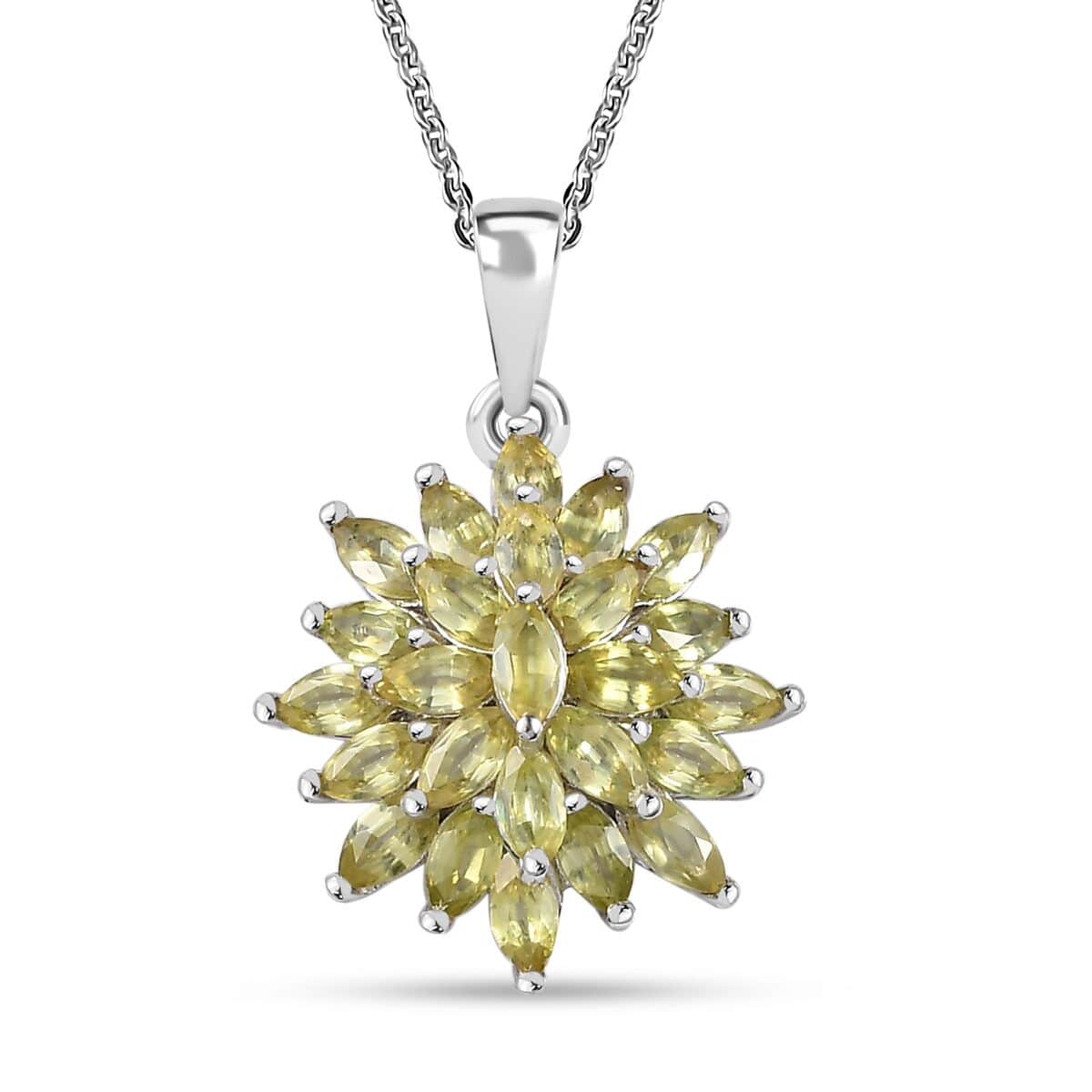 Premium Sphene Sparkle Pendant Necklace 20 Inches in Rhodium Over Sterling Silver 2.25 ctw image number 0