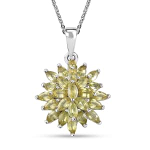 Premium Sphene Sparkle Pendant Necklace 20 Inches in Rhodium Over Sterling Silver 2.25 ctw