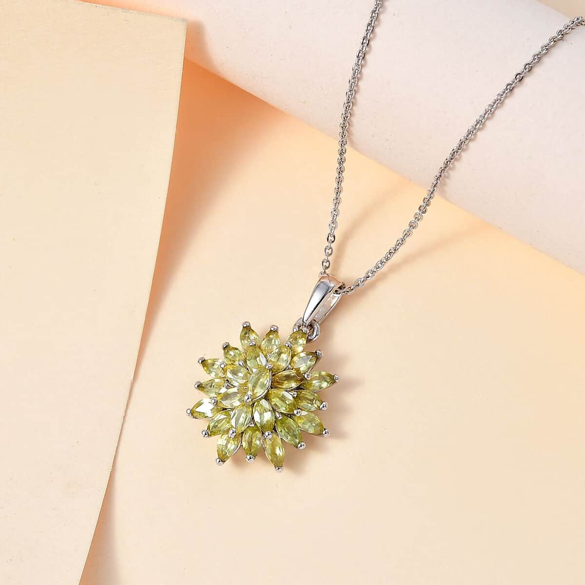 Premium Sphene Sparkle Pendant Necklace 20 Inches in Rhodium Over Sterling Silver 2.25 ctw image number 1