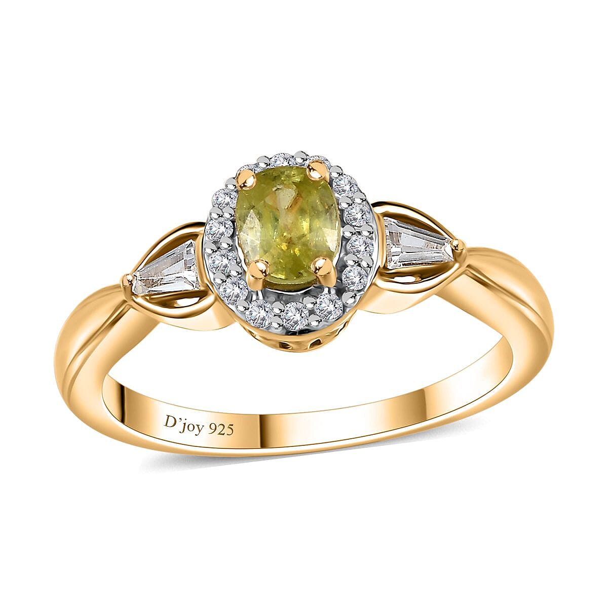 Premium Sphene and White Zircon Halo Ring (Size 6.0) and Pendant Necklace 20 Inches 18K Vermeil Yellow Gold Over Sterling Silver 1.35 ctw