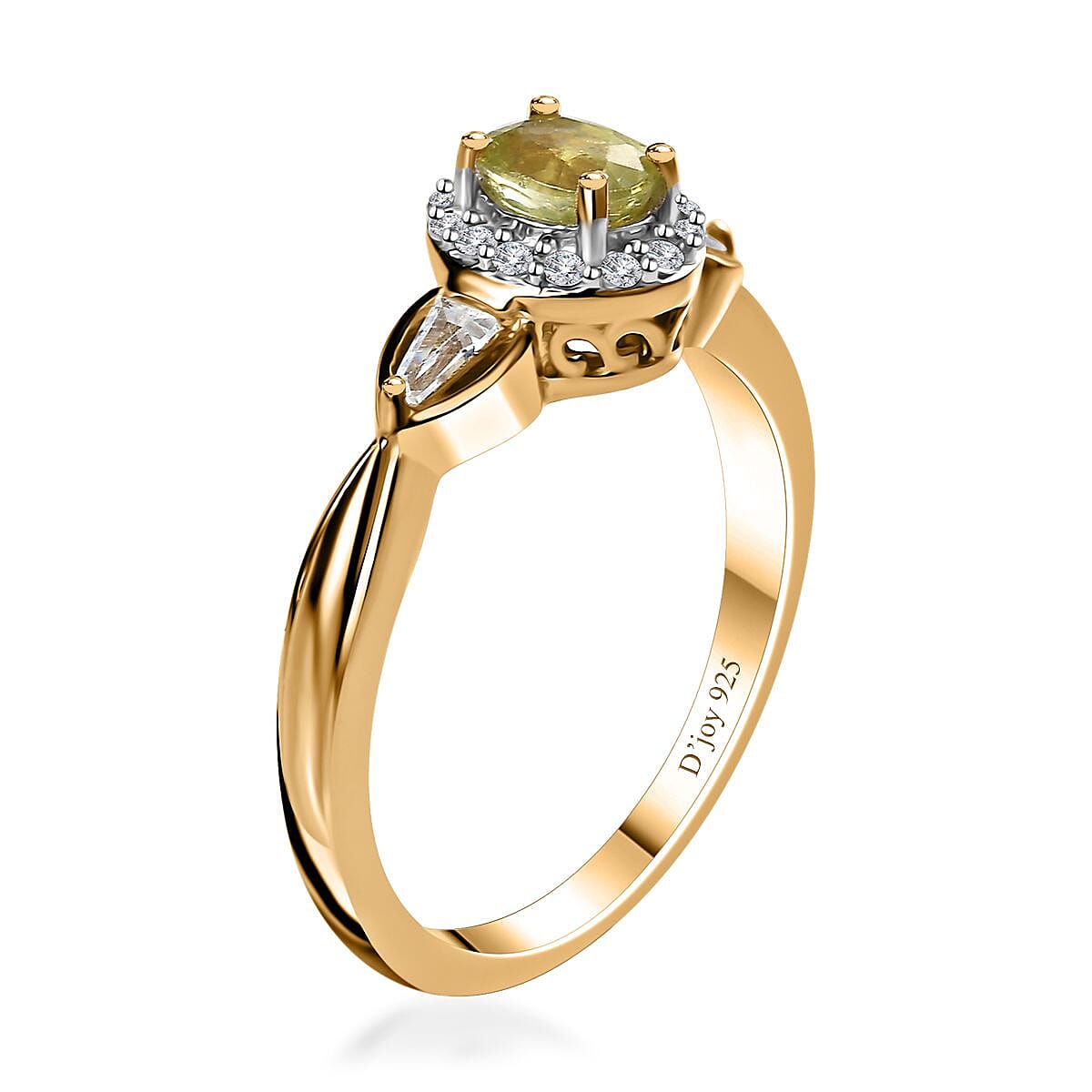 Premium Sphene and White Zircon Halo Ring (Size 6.0) and Pendant Necklace 20 Inches 18K Vermeil Yellow Gold Over Sterling Silver 1.35 ctw