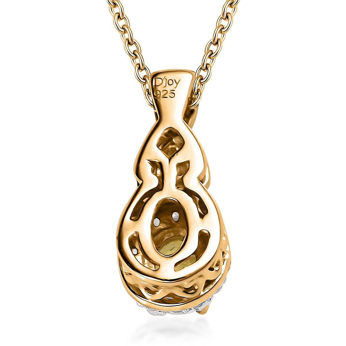 Premium Sphene and White Zircon Halo Ring (Size 6.0) and Pendant Necklace 20 Inches 18K Vermeil Yellow Gold Over Sterling Silver 1.35 ctw