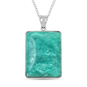 Rainforest Jasper Pendant Necklace 20 Inches in Silvertone 45.00 ctw