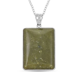 Serpentine Rectangular Pendant Necklace 20 Inches in Silvertone 45.00 ctw