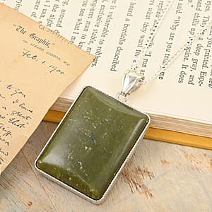 Serpentine Rectangular Pendant Necklace 20 Inches in Silvertone 45.00 ctw