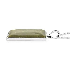 Serpentine Rectangular Pendant Necklace 20 Inches in Silvertone 45.00 ctw