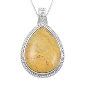 Jasper Pear Shape Pendant Necklace 18 Inches in Silvertone 37.00 ctw