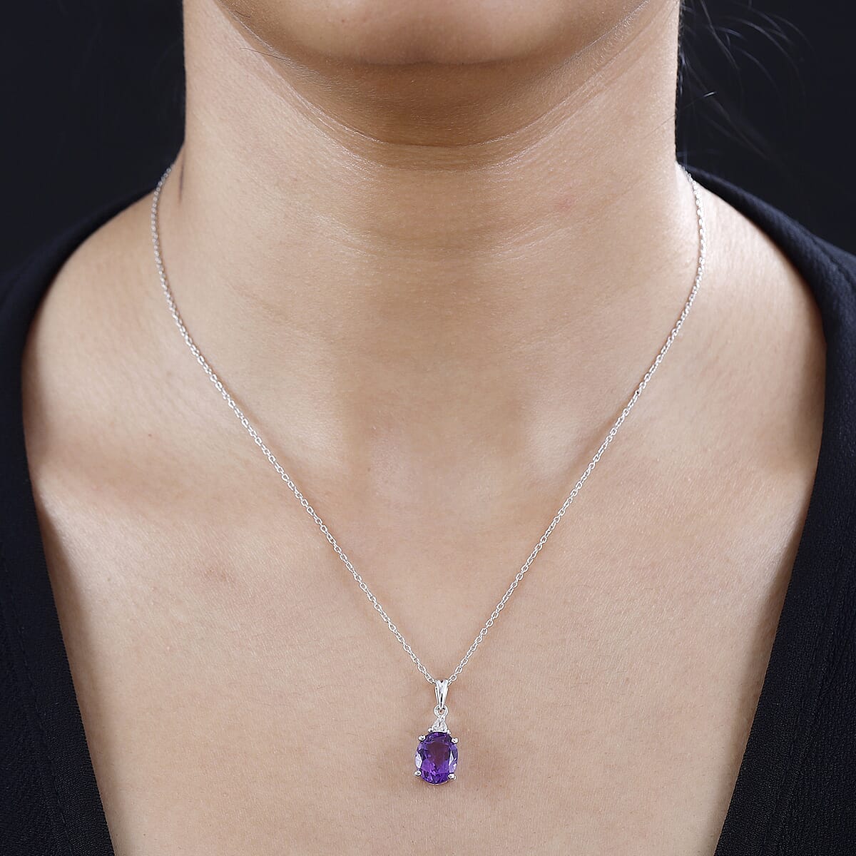 Premium Moroccan Amethyst and White Zircon Pendant Necklace 20 Inches in Rhodium Over Sterling Silver 2.65 ctw image number 2