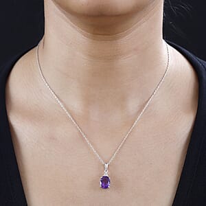 Premium Moroccan Amethyst and White Zircon Pendant Necklace 20 Inches in Rhodium Over Sterling Silver 2.65 ctw