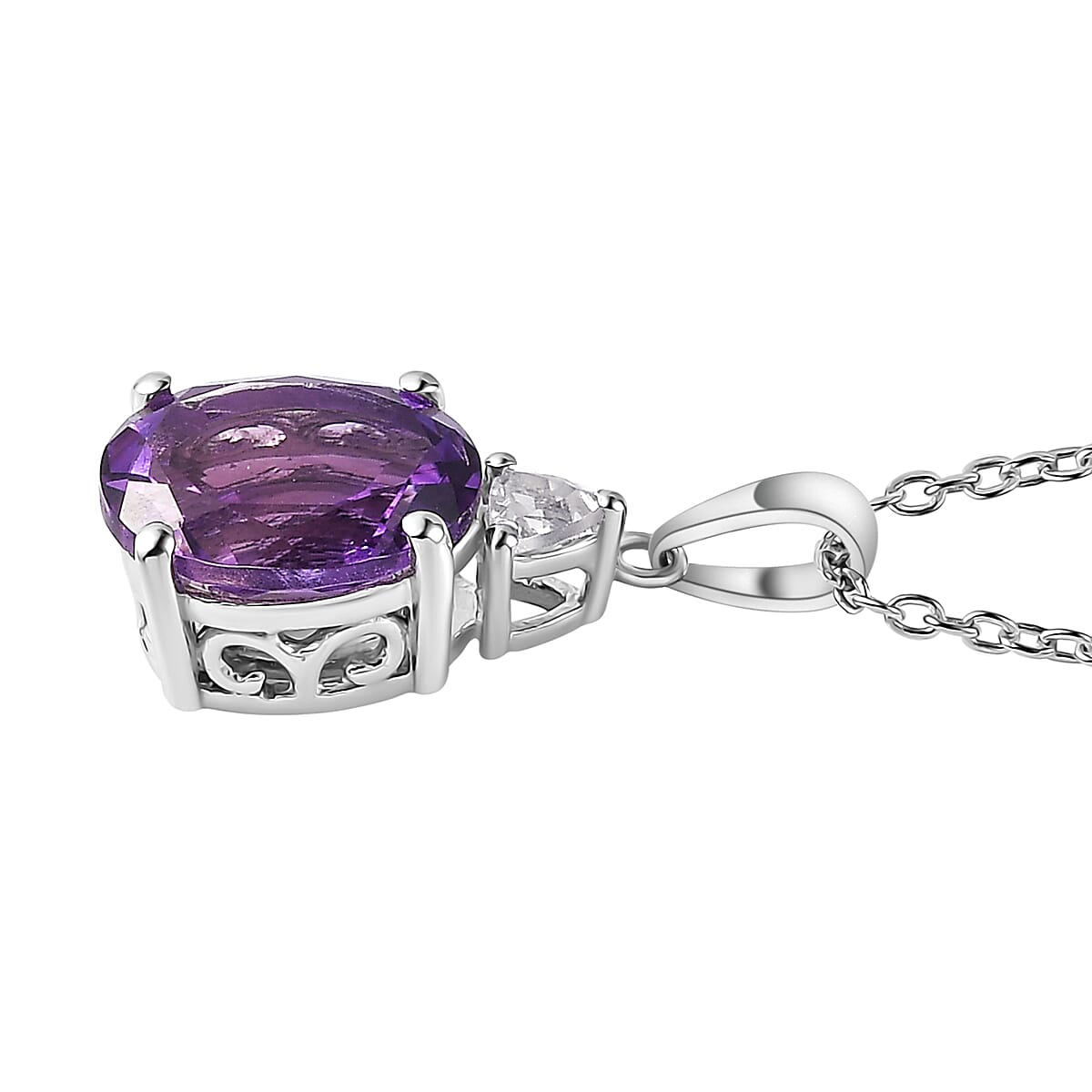 Premium Moroccan Amethyst and White Zircon Pendant Necklace 20 Inches in Rhodium Over Sterling Silver 2.65 ctw image number 3