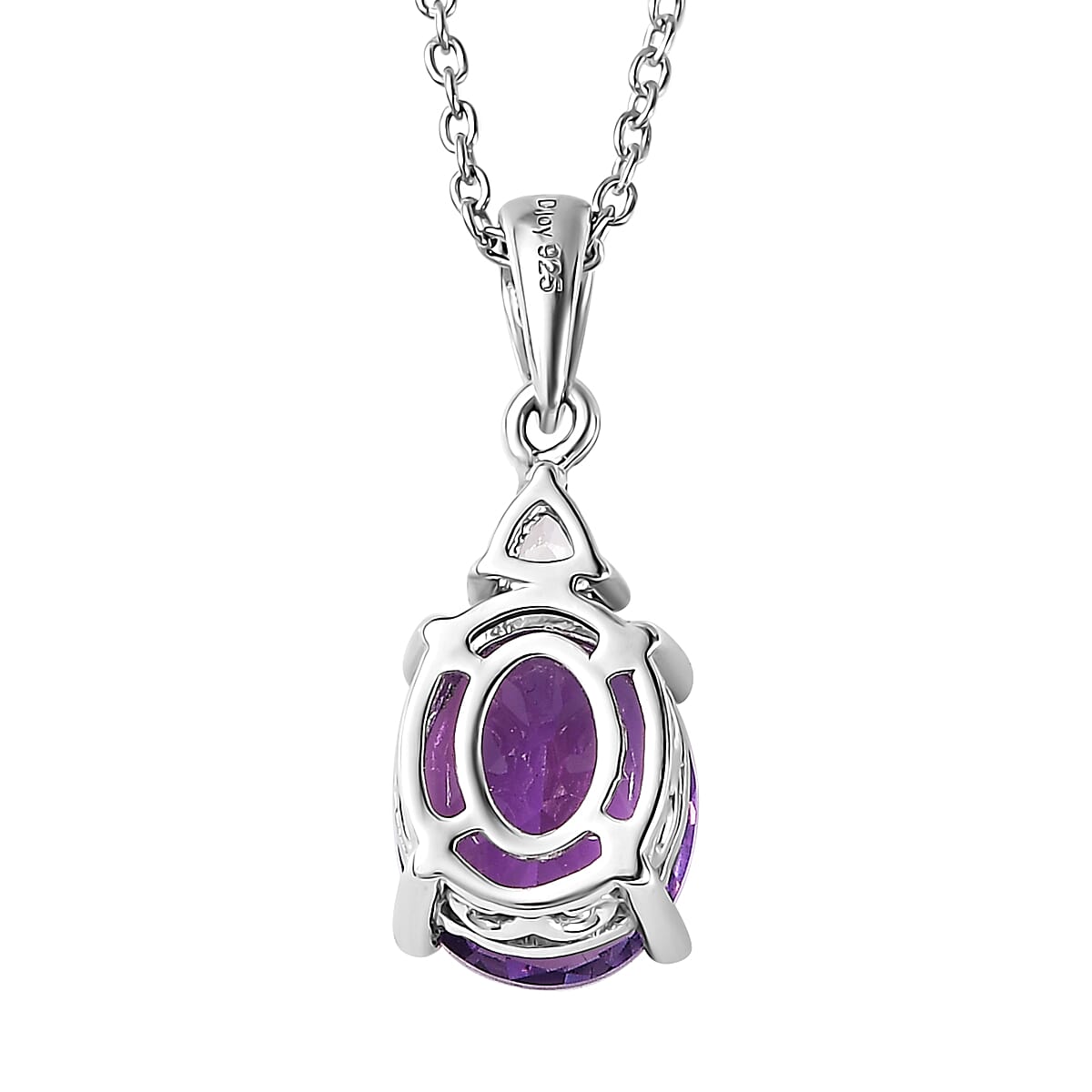 Premium Moroccan Amethyst and White Zircon Pendant Necklace 20 Inches in Rhodium Over Sterling Silver 2.65 ctw