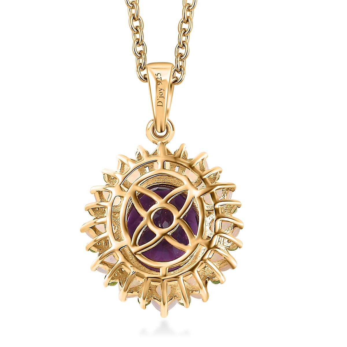 AAA Moroccan Amethyst and Multi Gemstone Floral Pendant Necklace 20 Inches in 18K Vermeil Yellow Gold Over Sterling Silver 6.30 ctw