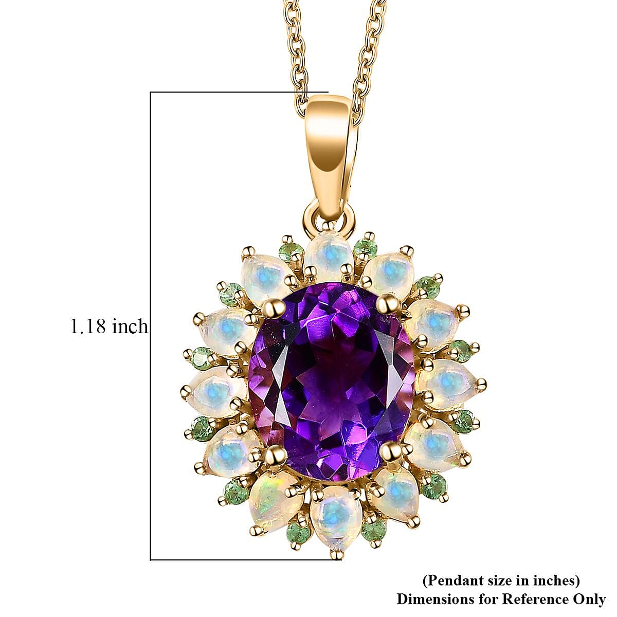 AAA Moroccan Amethyst and Multi Gemstone Floral Pendant Necklace 20 Inches in 18K Vermeil Yellow Gold Over Sterling Silver 6.30 ctw