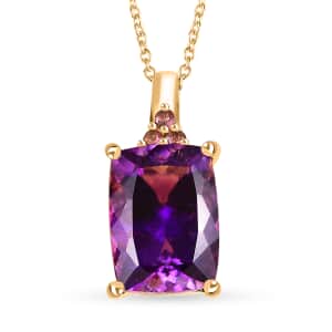 AAA Moroccan Amethyst and Ofiki Rubellite Pendant Necklace 20 Inches in 18K Vermeil Yellow Gold Over Sterling Silver 7.00 ctw