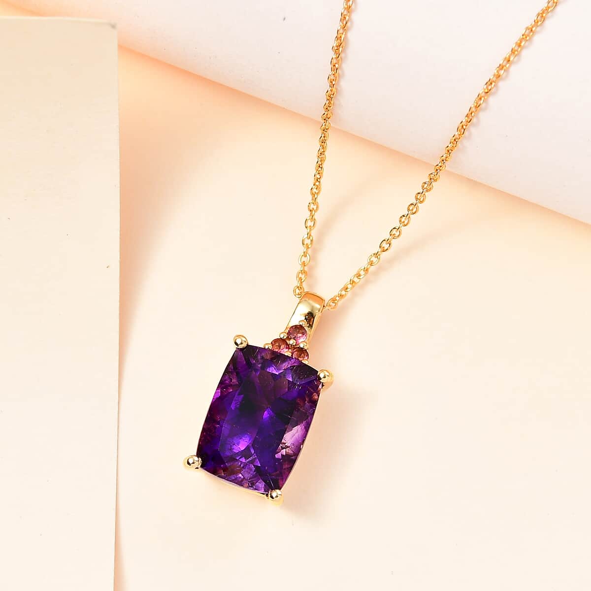 AAA Moroccan Amethyst, Ofiki Rubellite Pendant Necklace (20 Inches) in 18K Vermeil YG Over Sterling Silver 7.00 ctw image number 1