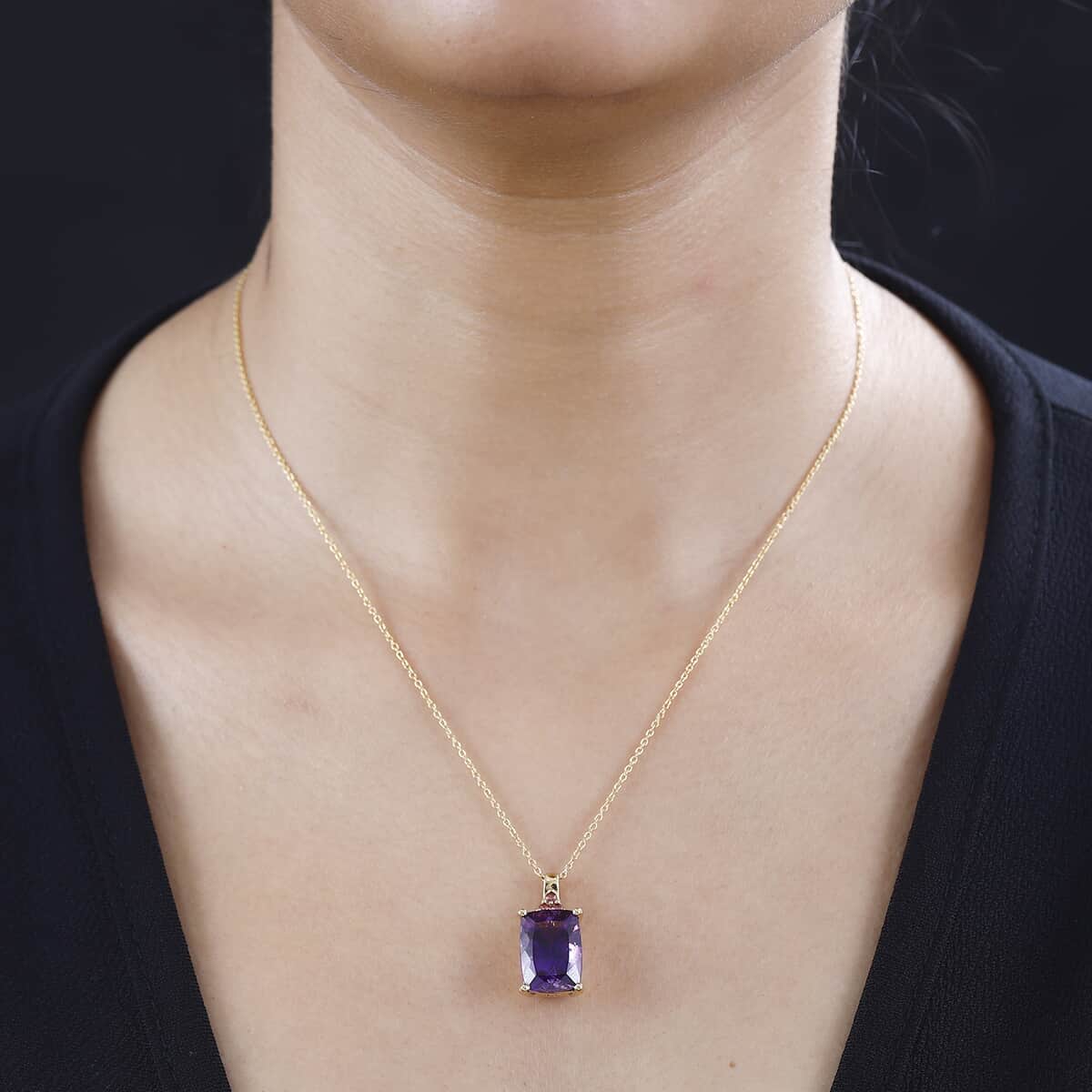 AAA Moroccan Amethyst and Ofiki Rubellite Pendant Necklace 20 Inches in 18K Vermeil Yellow Gold Over Sterling Silver 7.00 ctw image number 2