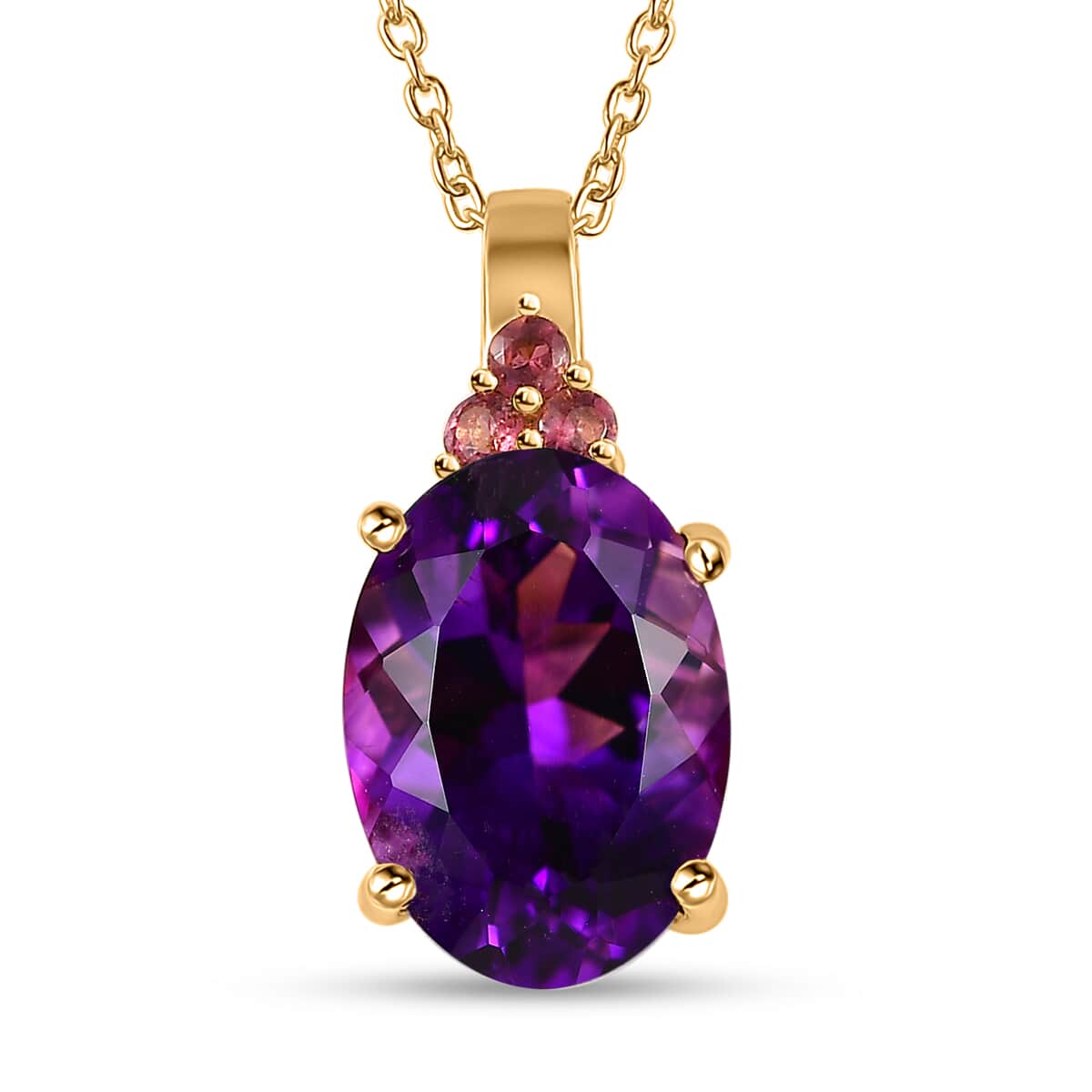 AAA Moroccan Amethyst and Ofiki Rubellite Pendant Necklace 20 Inches 18K Vermeil Yellow Gold Over Sterling Silver 6.15 ctw image number 0