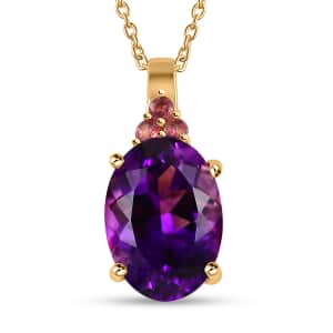 AAA Moroccan Amethyst and Ofiki Rubellite Pendant Necklace 20 Inches 18K Vermeil Yellow Gold Over Sterling Silver 6.15 ctw