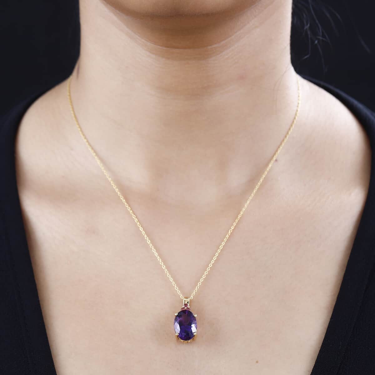 AAA Moroccan Amethyst and Ofiki Rubellite Pendant Necklace 20 Inches 18K Vermeil Yellow Gold Over Sterling Silver 6.15 ctw image number 2