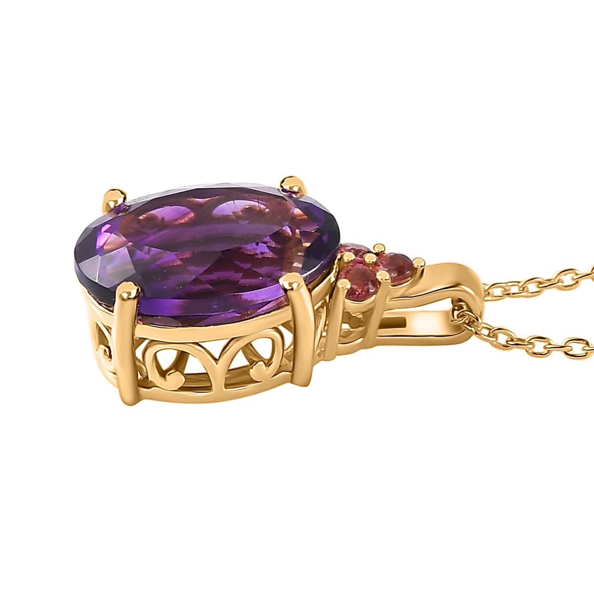 AAA Moroccan Amethyst and Ofiki Rubellite Pendant Necklace 20 Inches 18K Vermeil Yellow Gold Over Sterling Silver 6.15 ctw image number 3