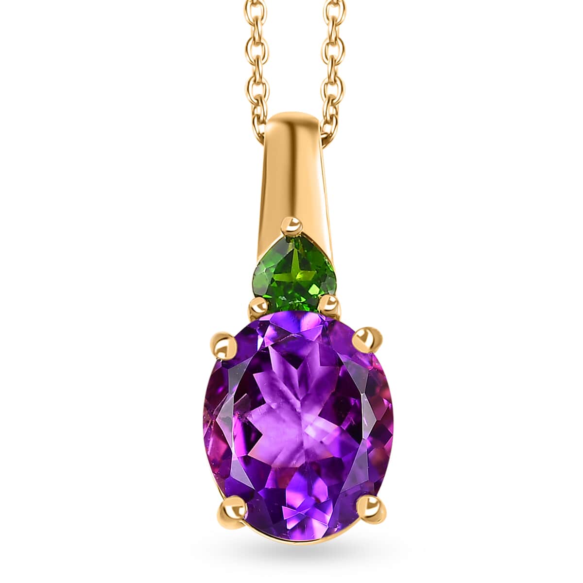 Premium Moroccan Amethyst and Chrome Diopside Pendant Necklace 20 Inches in 18K Vermeil Yellow Gold Over Sterling Silver 3.80 ctw image number 0