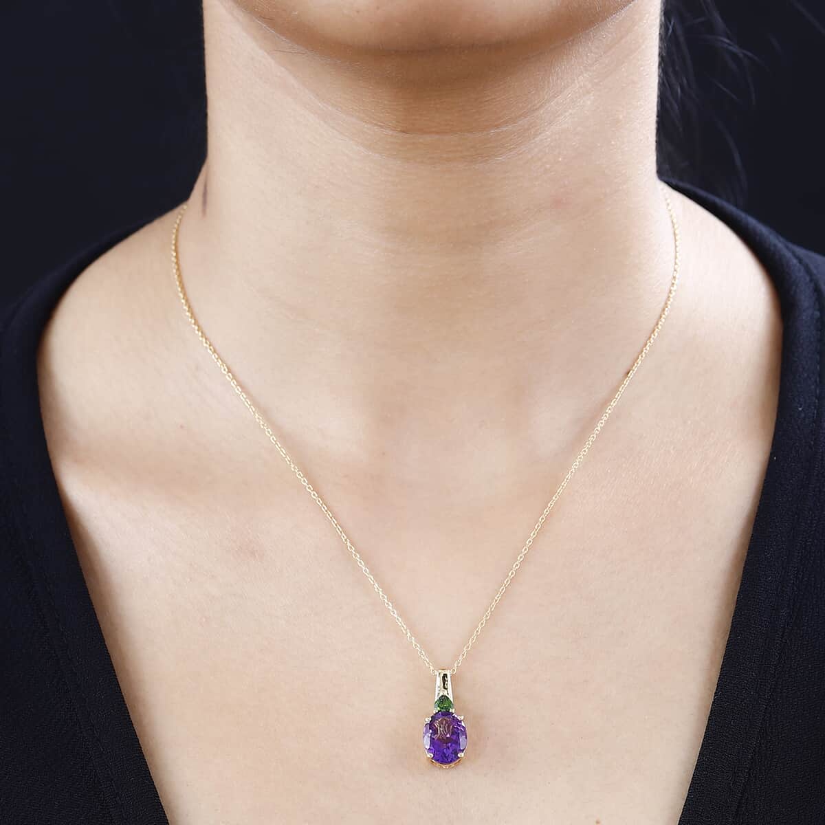 Premium Moroccan Amethyst and Chrome Diopside Pendant Necklace 20 Inches in 18K Vermeil Yellow Gold Over Sterling Silver 3.80 ctw image number 2