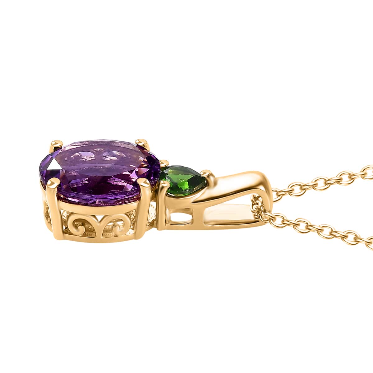 Premium Moroccan Amethyst and Chrome Diopside Pendant Necklace 20 Inches in 18K Vermeil Yellow Gold Over Sterling Silver 3.80 ctw image number 3