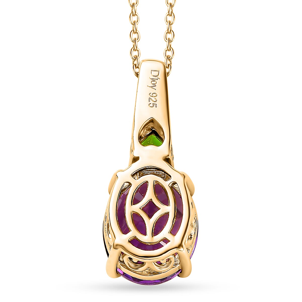 Premium Moroccan Amethyst and Chrome Diopside Pendant Necklace 20 Inches in 18K Vermeil Yellow Gold Over Sterling Silver 3.80 ctw
