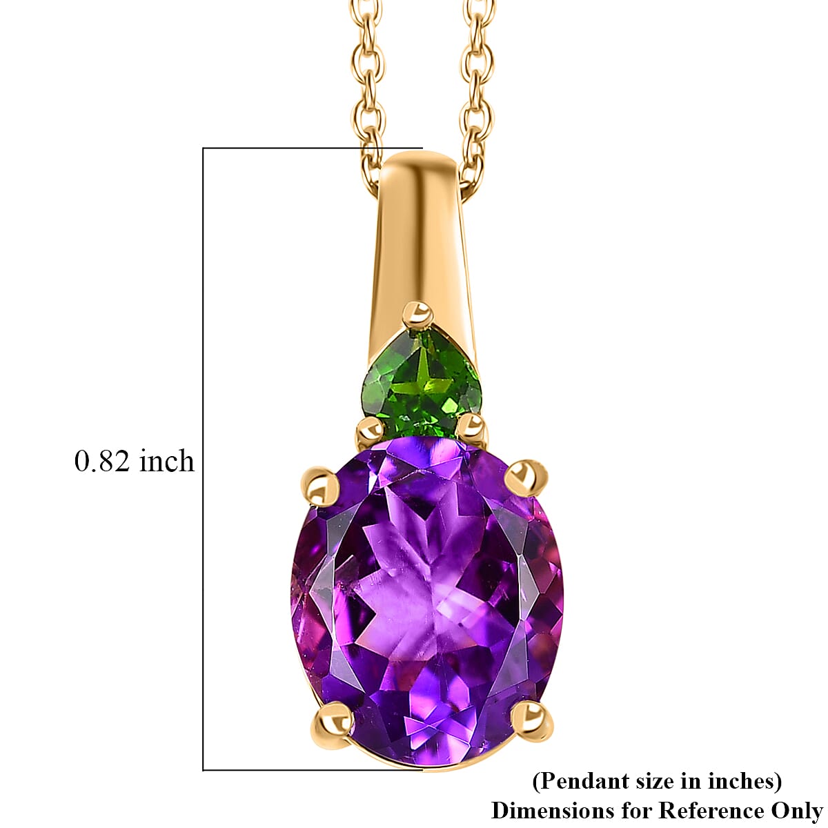 Premium Moroccan Amethyst and Chrome Diopside Pendant Necklace 20 Inches in 18K Vermeil Yellow Gold Over Sterling Silver 3.80 ctw