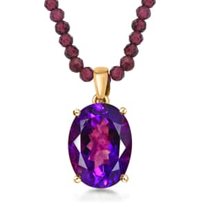 AAA Moroccan Amethyst Pendant with Orissa Rhodolite Garnet Beaded Necklace 20 Inches in 18K Vermeil Yellow Gold Over Sterling Silver 79.00 ctw
