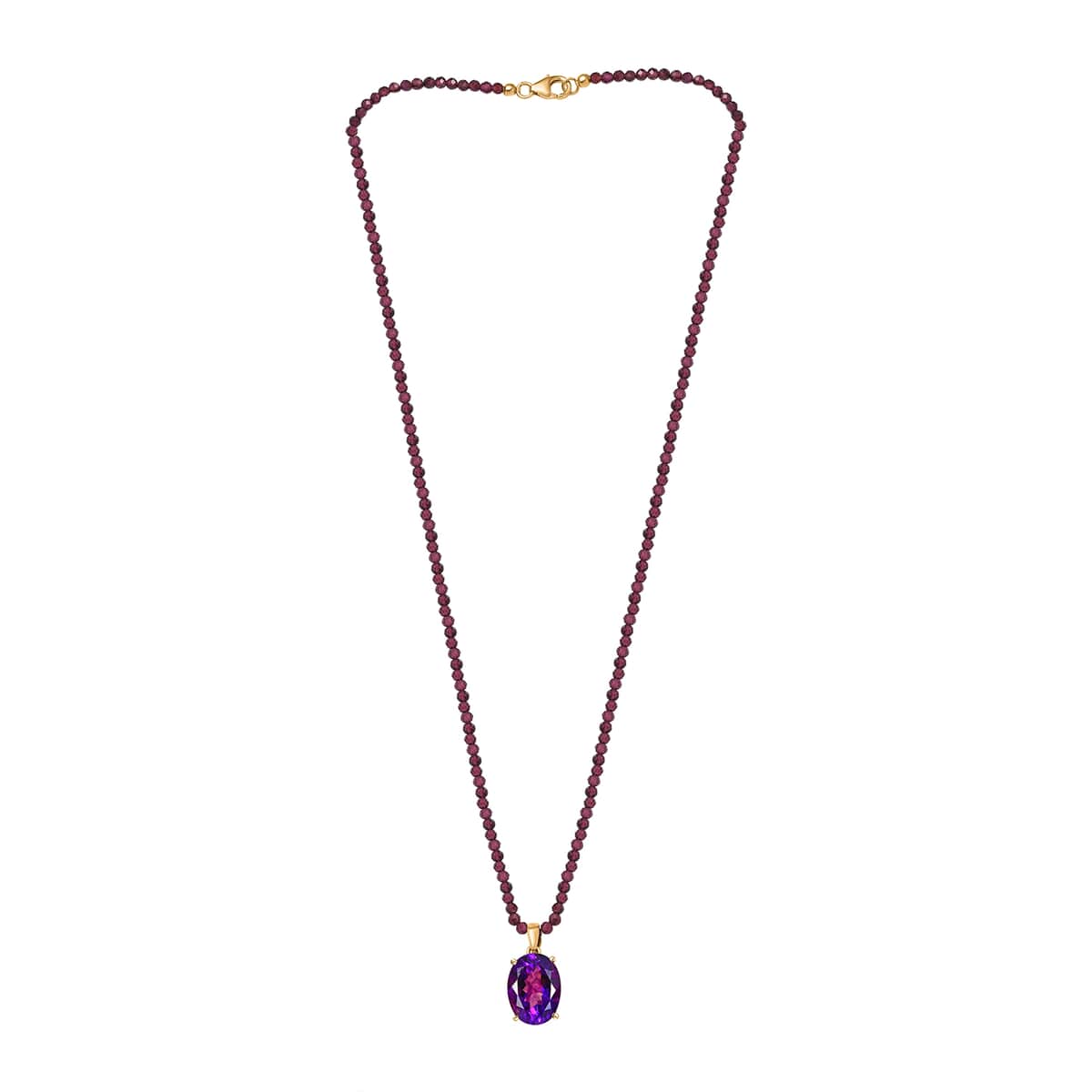 AAA Moroccan Amethyst Pendant with Orissa Rhodolite Garnet Beaded Necklace 20 Inches in 18K Vermeil Yellow Gold Over Sterling Silver 79.00 ctw image number 3