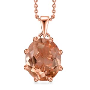 Morganique Quartz (Triplet) Solitaire Pendant Necklace 20 Inches in 18K Vermeil Rose Gold Over Sterling Silver 5.10 ctw