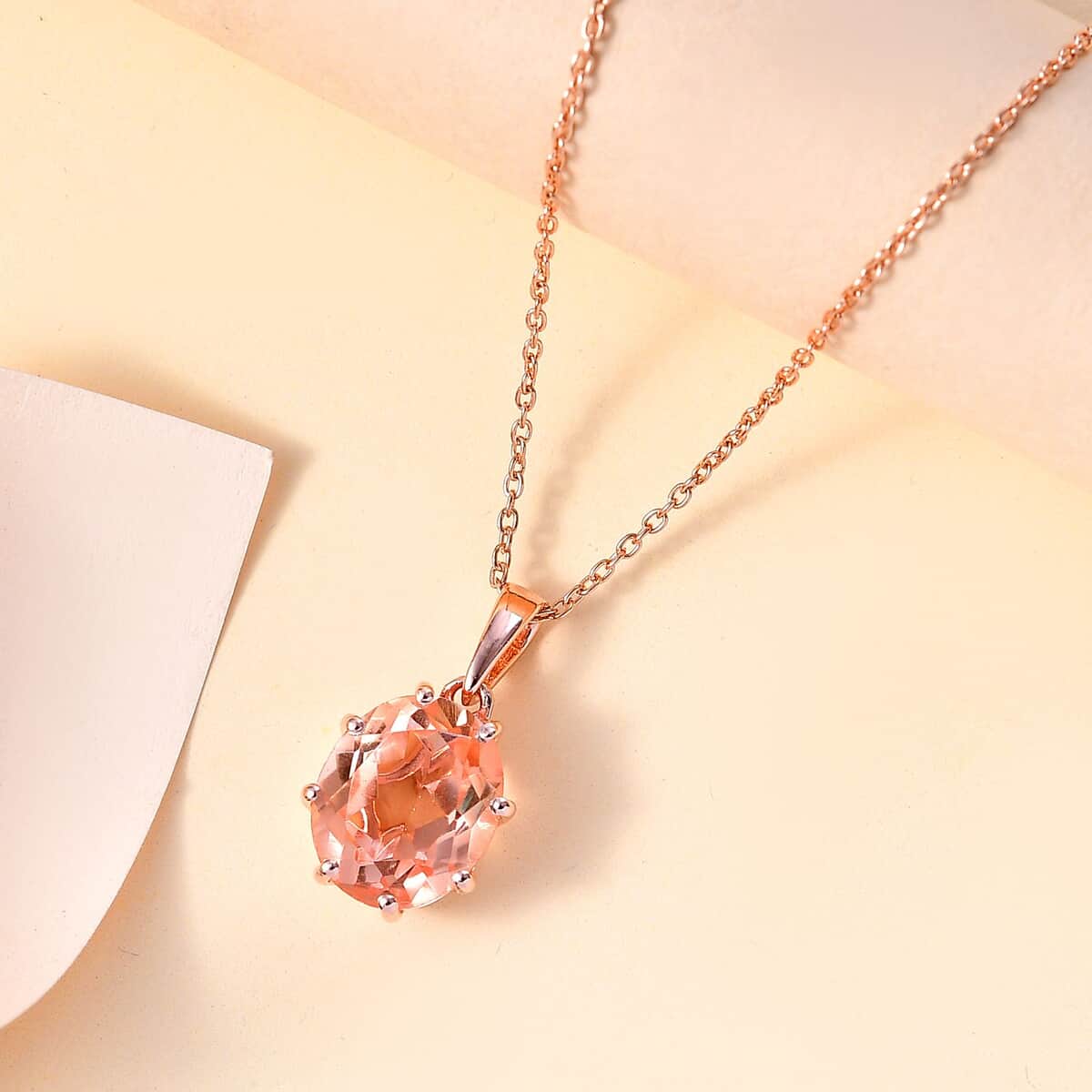 Morganique Quartz (Triplet) Solitaire Pendant Necklace 20 Inches in 18K Vermeil Rose Gold Over Sterling Silver 5.10 ctw image number 1