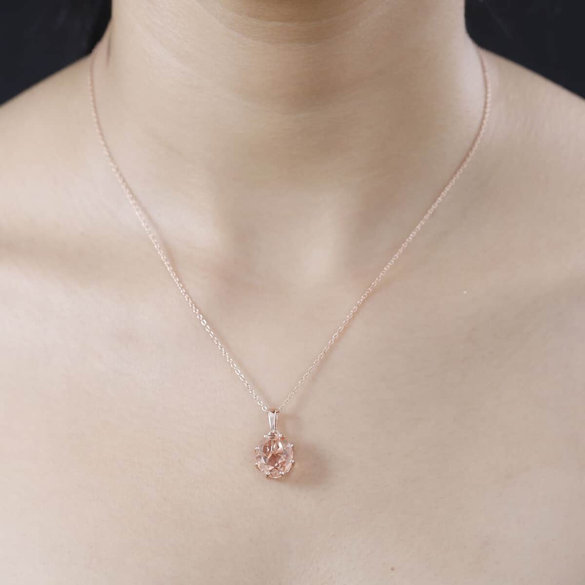 Morganique Quartz (Triplet) Solitaire Pendant Necklace 20 Inches in 18K Vermeil Rose Gold Over Sterling Silver 5.10 ctw image number 2