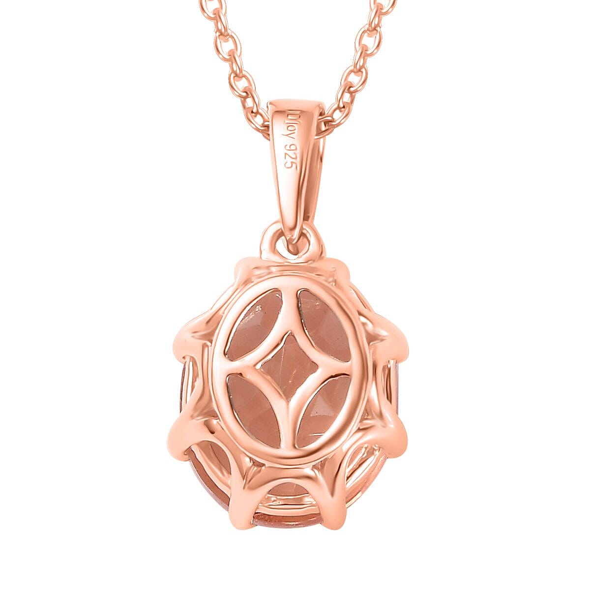 Morganique Quartz (Triplet) Solitaire Pendant Necklace 20 Inches in 18K Vermeil Rose Gold Over Sterling Silver 5.10 ctw