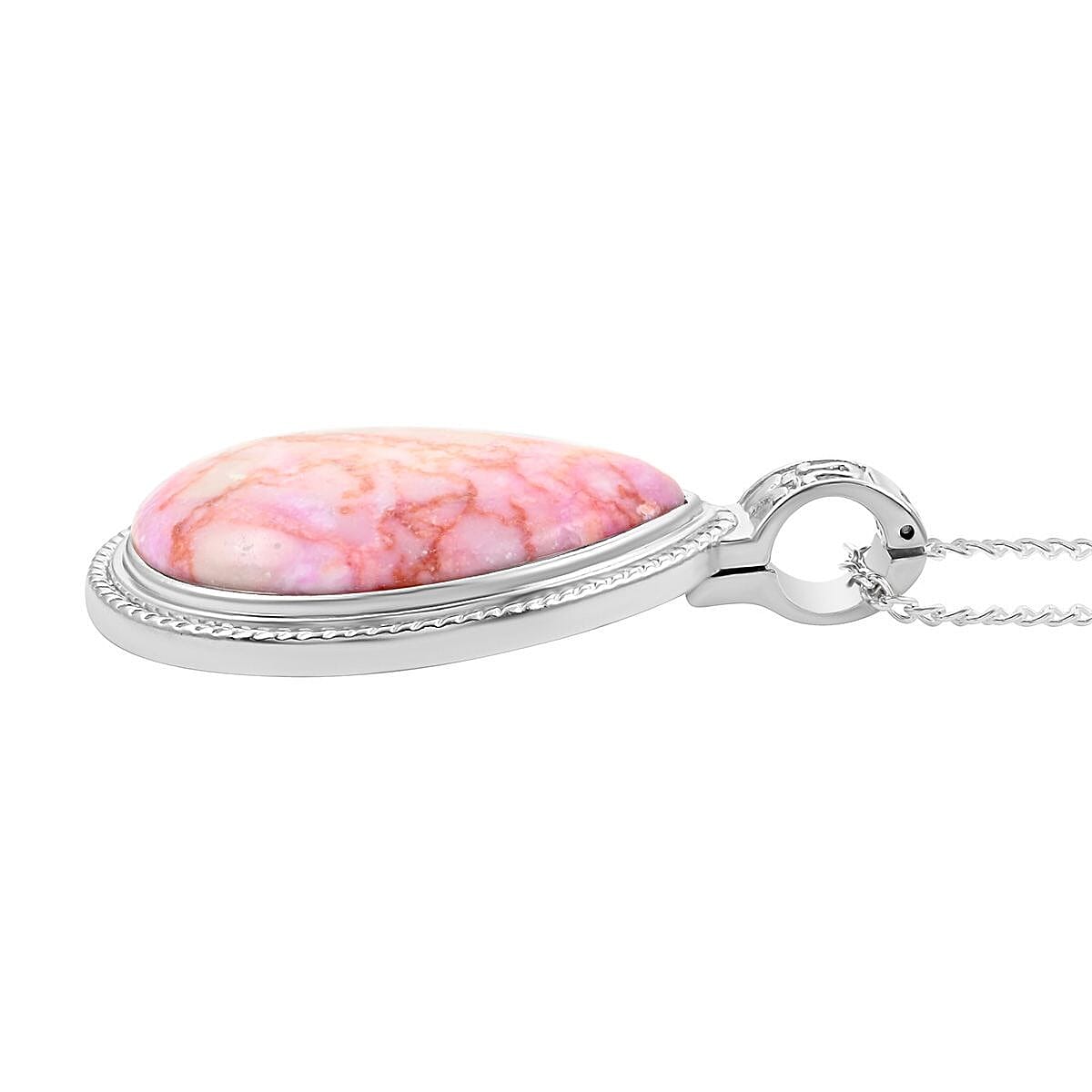 Pink Matrix Jasper Drop Magnetic Pendant Necklace 18 Inches in Silvertone 20.10 ctw image number 3