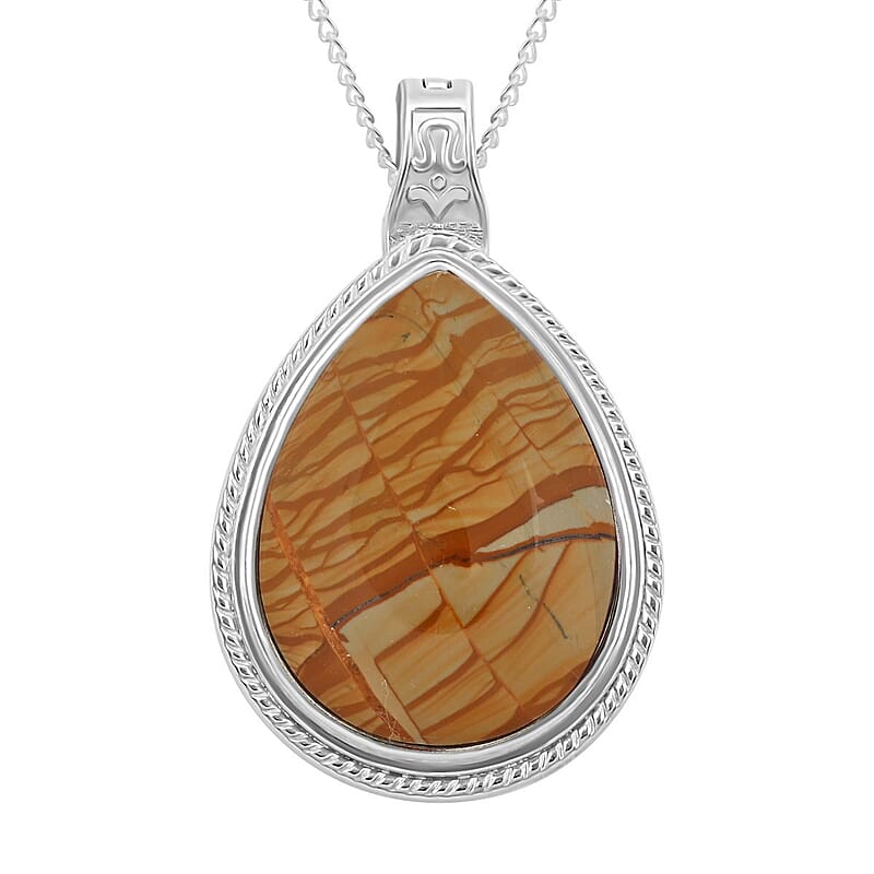Scenic Jasper Drop Magnetic Pendant Necklace 18 Inches in Silvertone 20.00 ctw