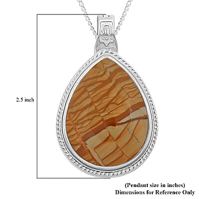 Scenic Jasper Drop Magnetic Pendant Necklace 18 Inches in Silvertone 20.00 ctw