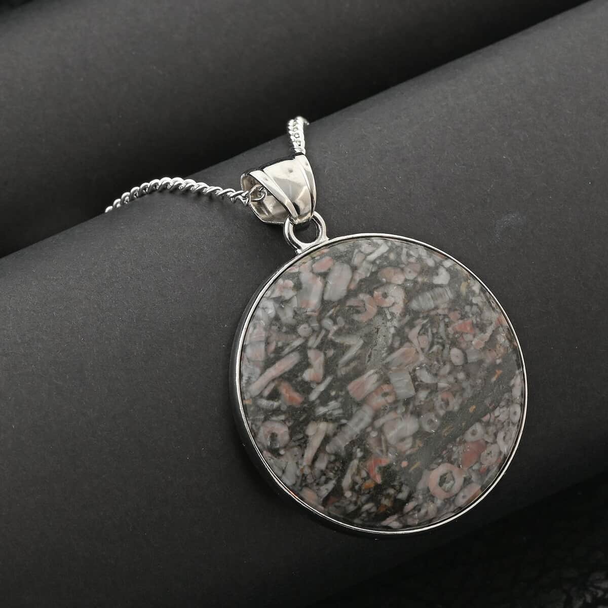 Rhodocrosite Pendant Necklace 18 Inches in Silvertone 10.00 ctw image number 1