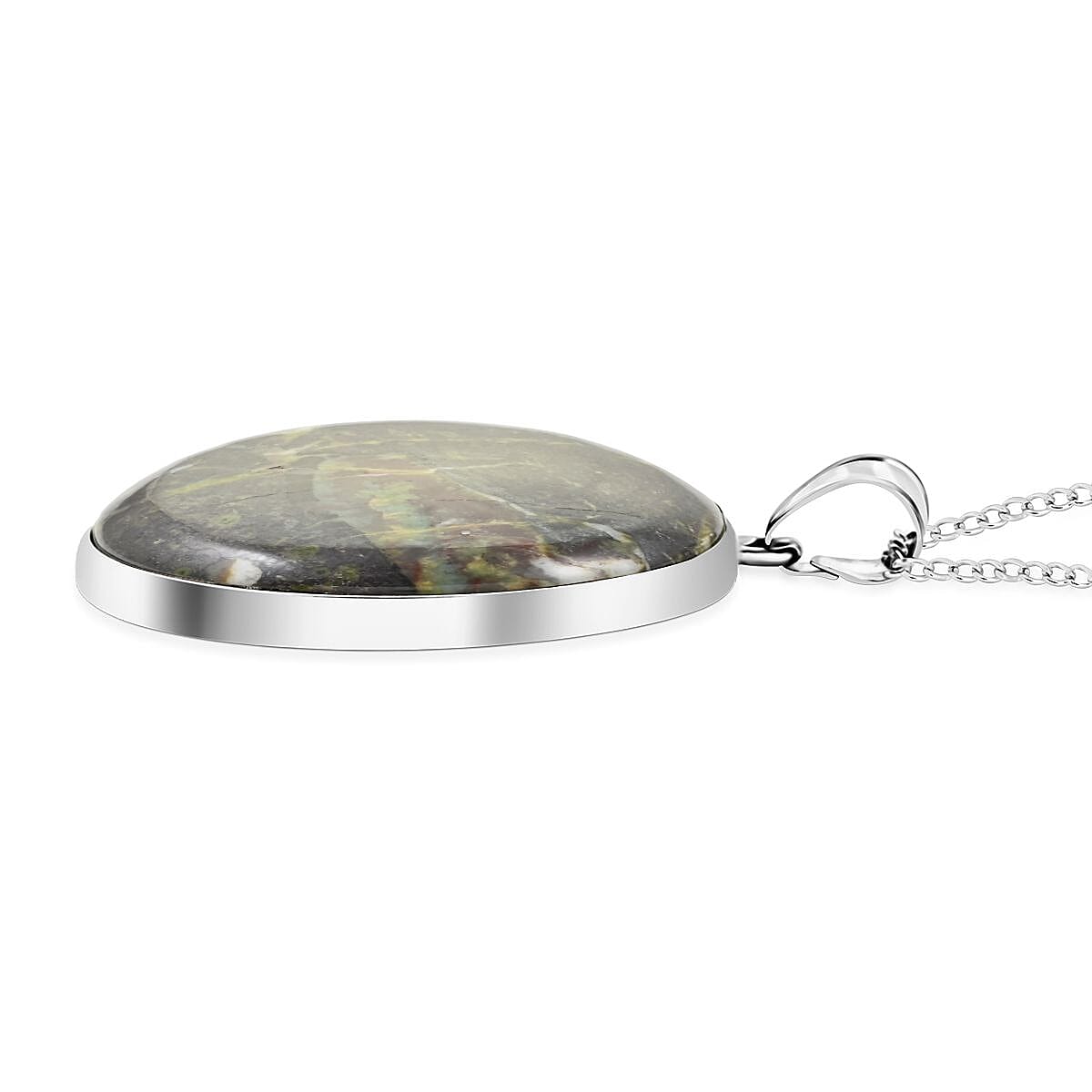 Dragon Blood Jasper Round Pendant Necklace 18 Inches in Silvertone 14.30 ctw image number 3