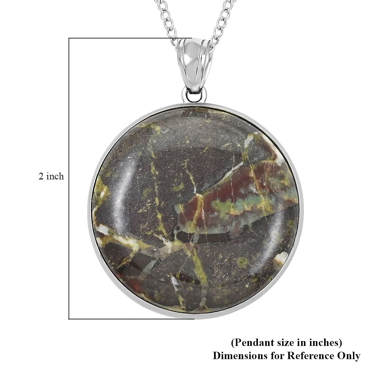 Dragon Blood Jasper Round Pendant Necklace 18 Inches in Silvertone 14.30 ctw image number 5