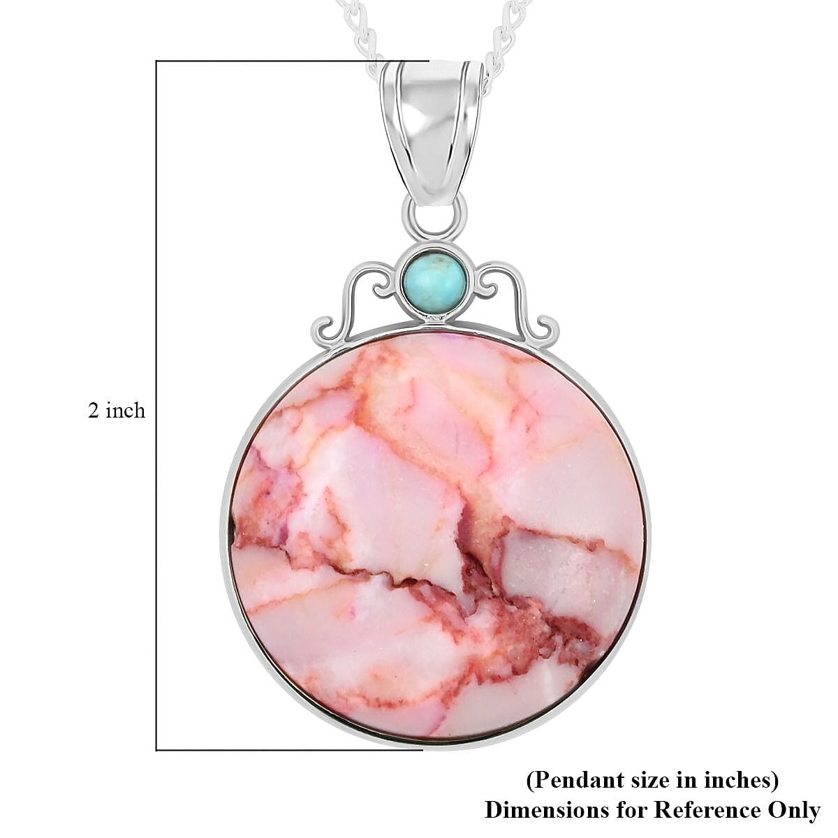 Pink Matrix Jasper and Turquoise Pendant Necklace 18 Inches in Silvertone 11.60 ctw image number 6