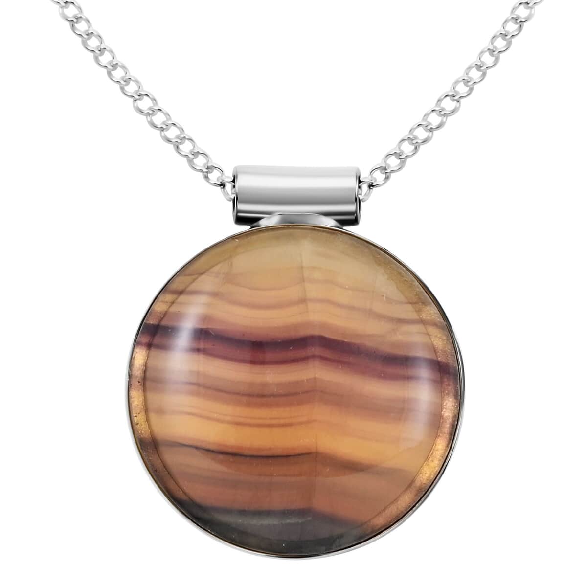 Fluorite Round Pendant Necklace 18 Inches in Silvertone 16.30 ctw image number 0