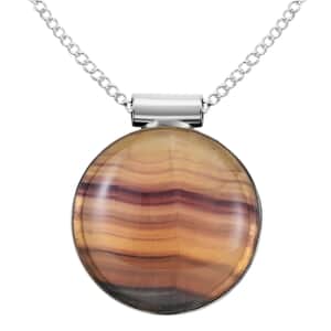 Fluorite Round Pendant Necklace 18 Inches in Silvertone 16.30 ctw