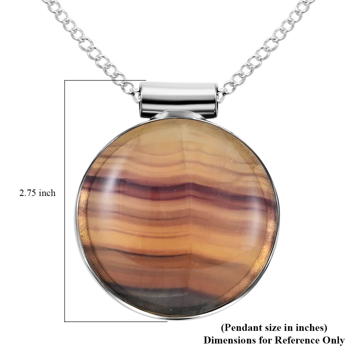 Fluorite Round Pendant Necklace 18 Inches in Silvertone 16.30 ctw image number 5