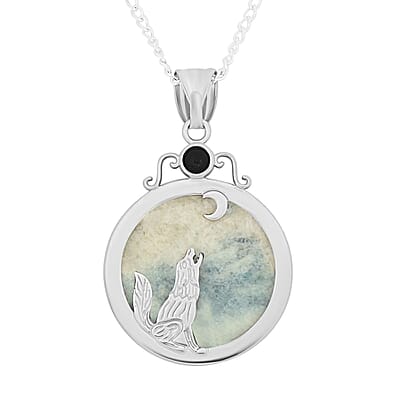 Aquamarine Quartz and Agate Pendant Necklace 18 Inches in Silvertone 12.90 ctw