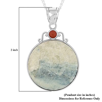 Aquamarine Quartz and Agate Pendant Necklace 18 Inches in Silvertone 12.90 ctw