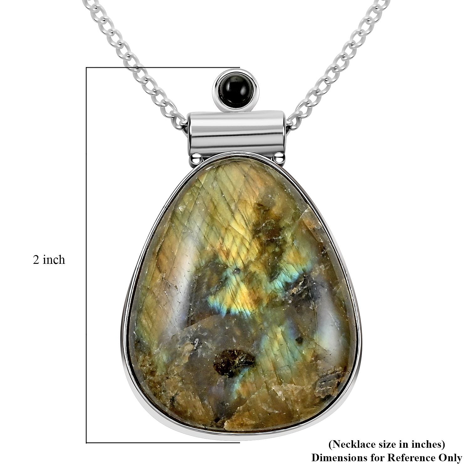 Labradorite and Obsidian Pendant Necklace 18 Inches in Silvertone 13.60 ctw