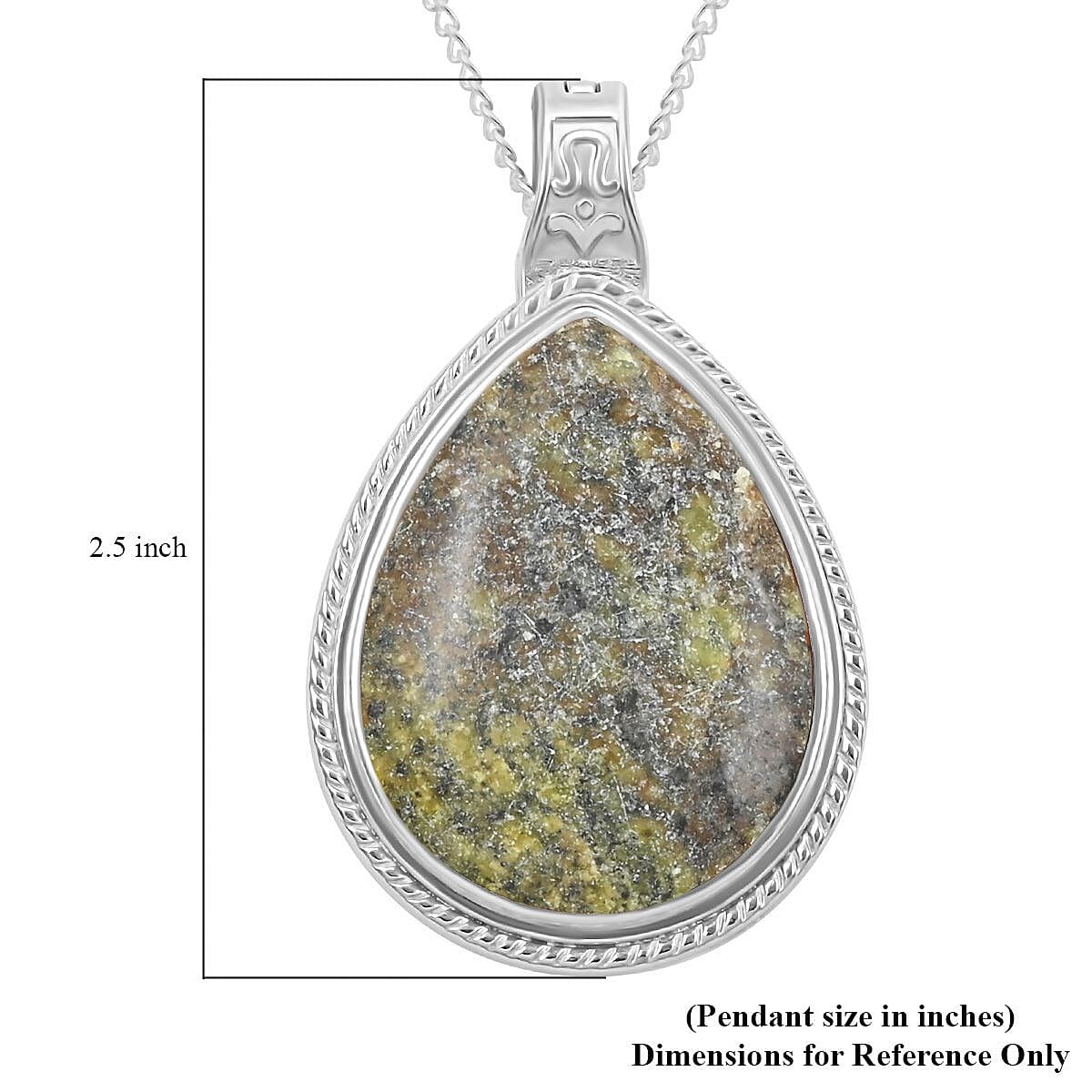 Yellow Turtle Jasper Drop Pendant Necklace 18 Inches in Silvertone 20.90 ctw image number 5
