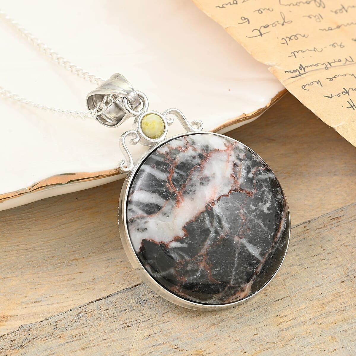 Matrix Jasper and Pineapple Jasper Pendant Necklace 18 Inches in Silvertone 11.10 ctw image number 1